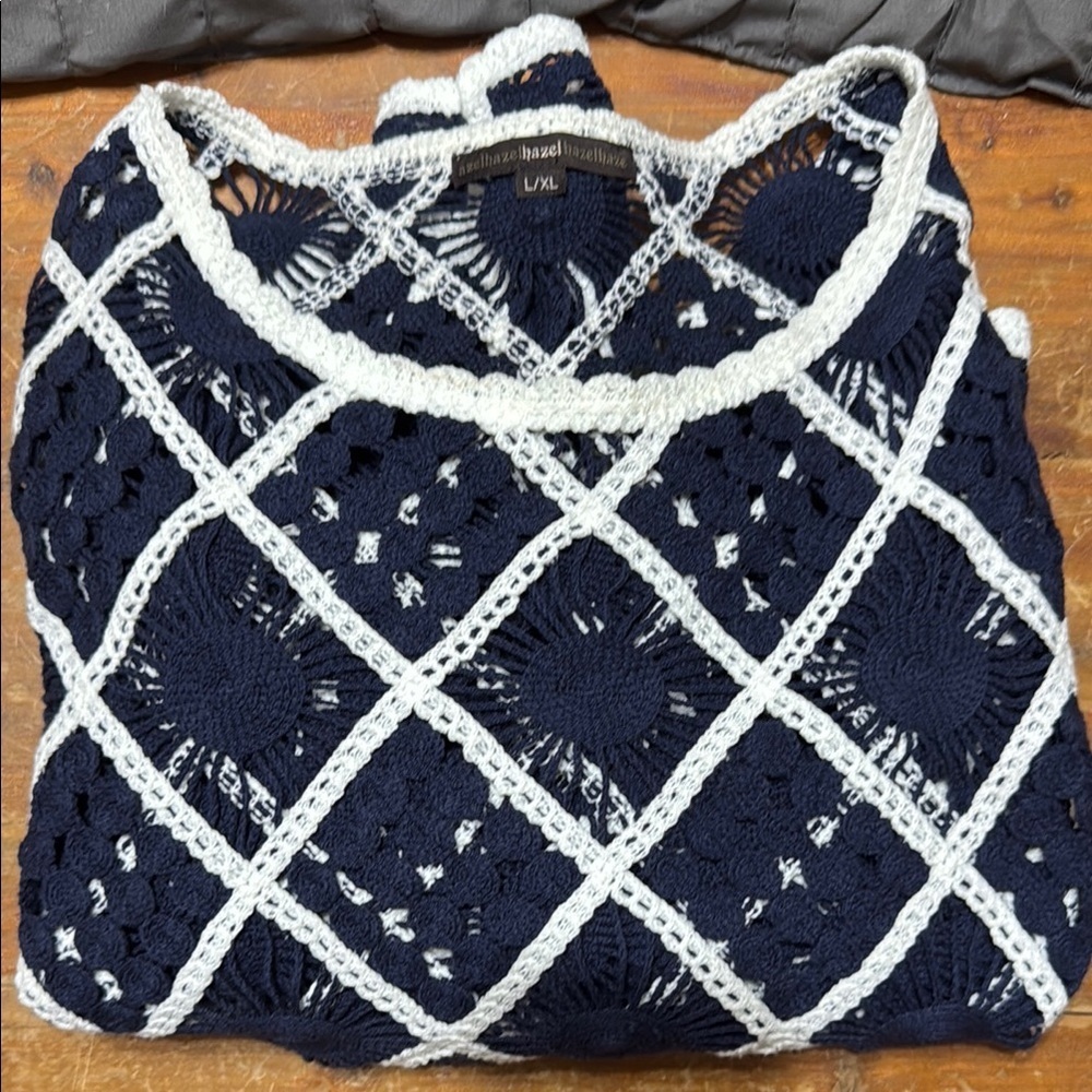Hazel Navy and White Crochet Top